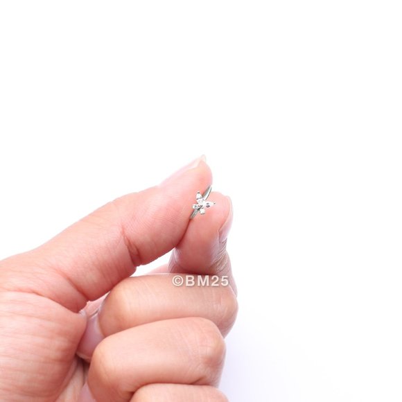 14 Karat White Gold Brilliant Sparkle Dainty Butterfly Bendable Hoop Ring - Picture 3 of 5